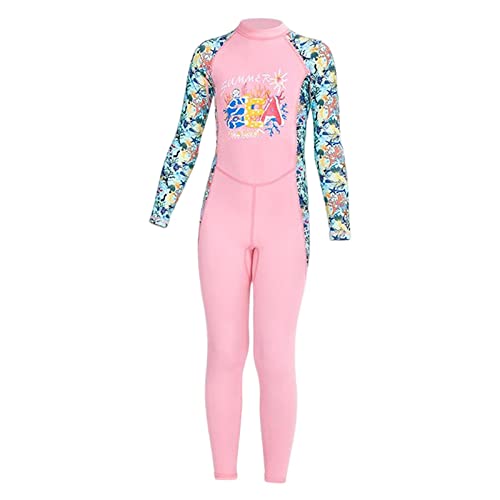 Neoprenanzug Kinder Full Suits Badeanzug UV-Schutz Warmhalten Langarm-Neoprenanzüge zum Schwimmen Tauchen Scuba, Pink XL von WJYLM