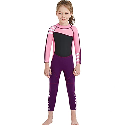 Neoprenanzug für Kinder, 2,5 mm dick, Einteiliger Neoprenanzug für Kinder, geeignet für verschiedene Wassersportarten, Rosa, Größe L von WJYLM