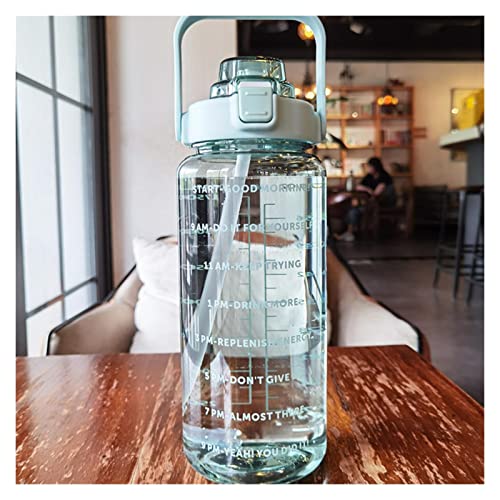WKXCTS 2L-Wasserflasche mit großer Kapazität mit Bounce-Deckel-Timeline-Erinnerung aus dichtem Frosted Cup for Outdoor-Sport- und Fitness Water Bottle (Capacity : 2000ml, Color : Green 3) von WKXCTS
