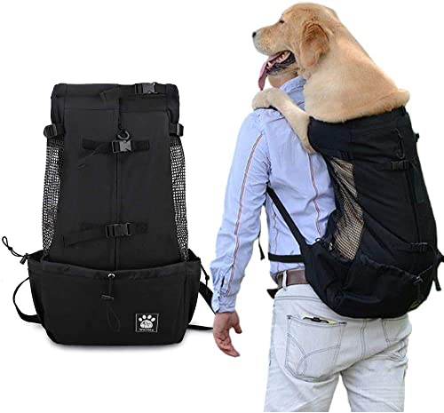 WLDOCA Hunderucksack für kleine und mittlere Haustiere - Verstellbarer Pack für die Vorderseite - Voll belüftete Sicherheitstasche Rucksack für unterwegs Hundetragetasche,Schwarz,L von WLDOCA