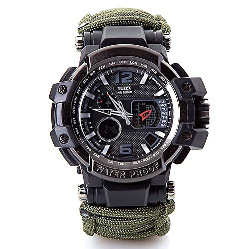 WLDOCA Multifunktionale wasserdichte militärische Taktische Paracord-Uhr Outdoor-Überlebensuhr für Herren Sport-Armbanduhren mit Kompass-Thermometer für Outdoor-Sportcamping,F von WLDOCA