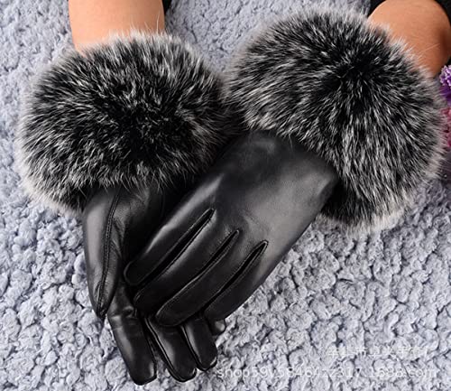 Winter Damen Echtes Schafsleder Handschuhe mit Fuchs Pelz Trim, gepolstert warmes kaltes Wetter Handschuhe, perfekt für Autofahren, Party, Kleidung Matching von WLDOCA