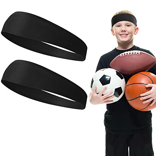 WLLHYF 2 Stück Sport-Stirnbänder für Kinder, weiche sportliche Schweißbänder, Stirnband für Mädchen und Jungen, feuchtigkeitsableitendes, elastisches Haarband für Kinder und Jugendliche (Schwarz) von WLLHYF