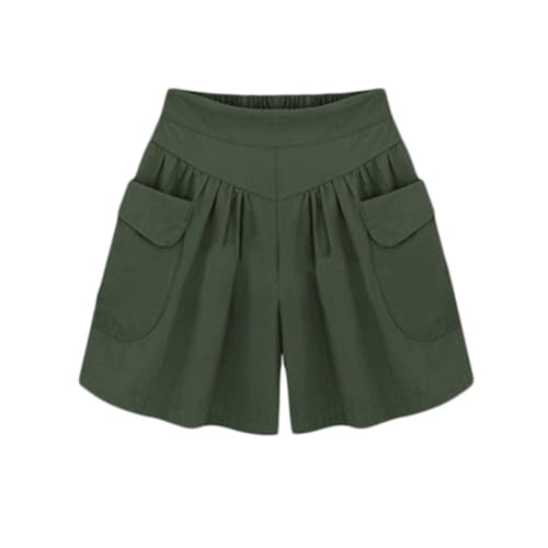 WLLhxyx Lässige Hot-Shorts für den Strand für Damen mit elastischem Bund, lässige Sommer-Shorts für Damen mit weitem Bein und Taschen (Green,M) von WLLhxyx