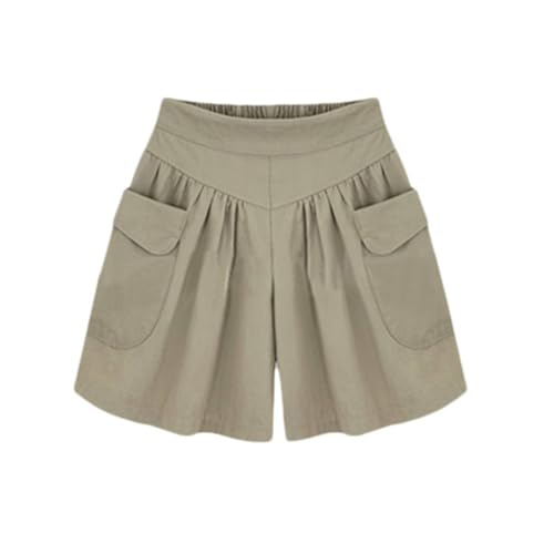 WLLhxyx Lässige Hot-Shorts für den Strand für Damen mit elastischem Bund, lässige Sommer-Shorts für Damen mit weitem Bein und Taschen (Khaki,XL) von WLLhxyx
