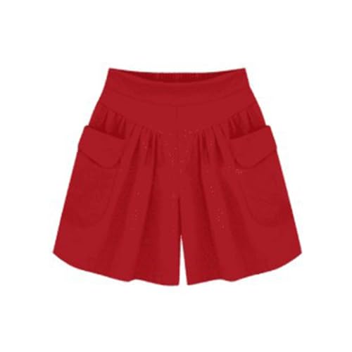 WLLhxyx Lässige Hot-Shorts für den Strand für Damen mit elastischem Bund, lässige Sommer-Shorts für Damen mit weitem Bein und Taschen (red,4XL) von WLLhxyx