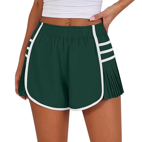 WLLhxyx Plissee-Sportshorts mit hoher Taille, Laufshorts für Damen, schnell trocknende, Bequeme Sportshorts (Green,M) von WLLhxyx