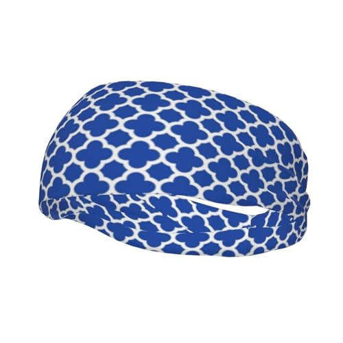 WLMYMKPE Kobaltblaues Quatrefoil-Gitter, Sport-Schweißband für Unisex, Multi-Stirnbänder, Schweiß-Workout-Stirnbänder, dehnbares Haarband von WLMYMKPE