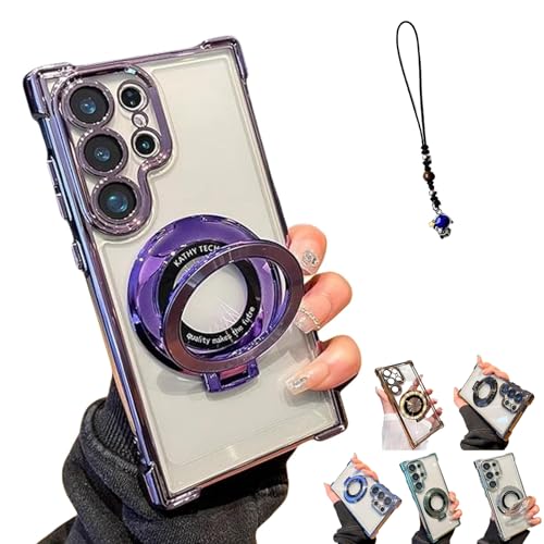Electroplated Magnetic Stand Mobile Phone Cases For Samsung, Airbag Four Corners Anti-Drop Magnetic Bracket Case Cover, Electroplated Magnetic Gradient Glitter Mobile Phone Cases (S22Plus,Purple) von WLWWCX