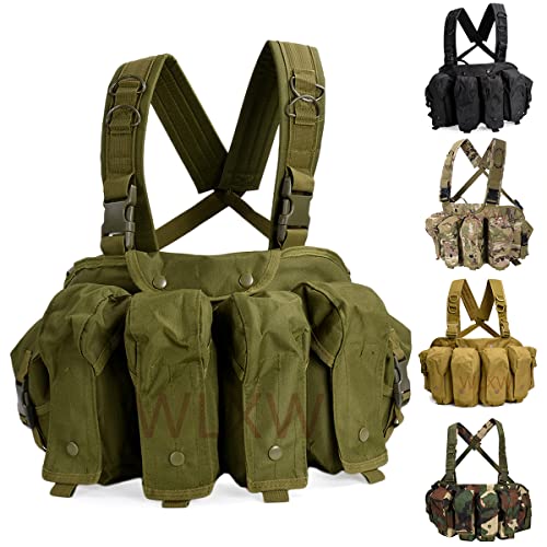Military Camouflage Tactical Weste, Functional Tacticals Harness Chest Rig Pack, Mit Multi-Pockets Und X Harness,Grün von WLXW