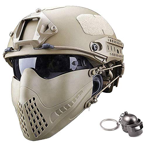 WLXW AF-Version Airsoft-Helm Mit Zwei Tragemodi (Helm und Kopf) Klappmaske Und Schutzbrille, Geeignet Für Paintball BB Gun Shooting Protection,Tan von WLXW