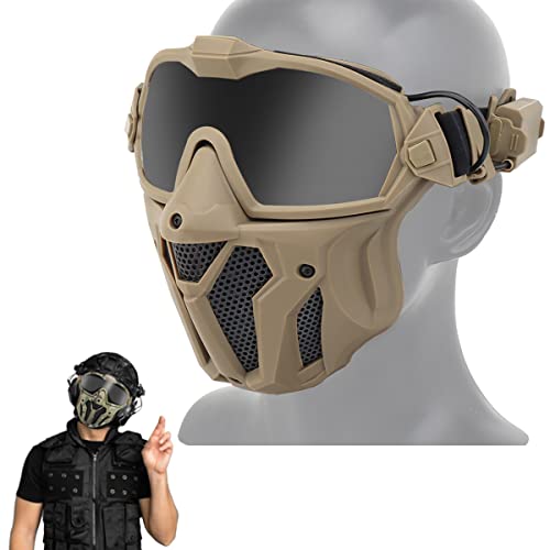 WLXW Airsoft Maske Taktische Paintball Maske Abnehmbare Schutzbrille Mit Anti-Beschlag Ventilator System, Für Halloween Jagd CS Wargame,Tan von WLXW