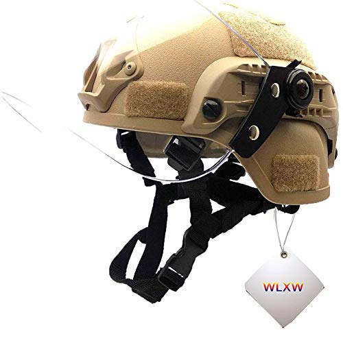 WLXW Airsoft Mich 2000 Tactical Helm Mit NVG-Halterung Und Seitengitter Mit Durchsichtigem Visier, Explosionsgeschütztem Paintball-Jagdhelm, CS Field Outdoor-Ausrüstung,Tan von WLXW