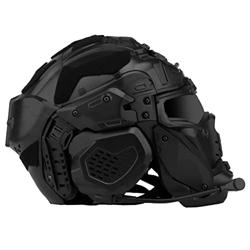 WLXW Fast Airsoft Tactical Helm,Airsoft Paintball Militärhelm Mit Vollgesichtsschutzmaske Eingebautes HD Headset Goggle Und Anti-Fog Ventilator Einstellbare Outdoor Ausrüstung,Schwarz von WLXW