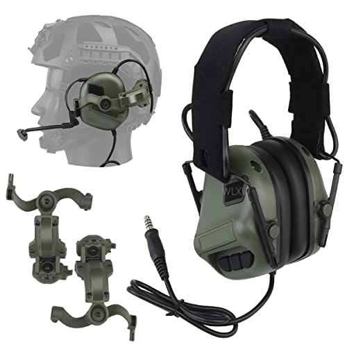 WLXW Taktisches Headset Für Airsoft(Am Kopf Und Am Helm Montiert),Militärischer Jagd-Schießkopfhörer Mit Geräuschunterdrückung Und Taktischem Helmschienenadapter Mit Multi-Winkel-Drehung,Headset od von WLXW