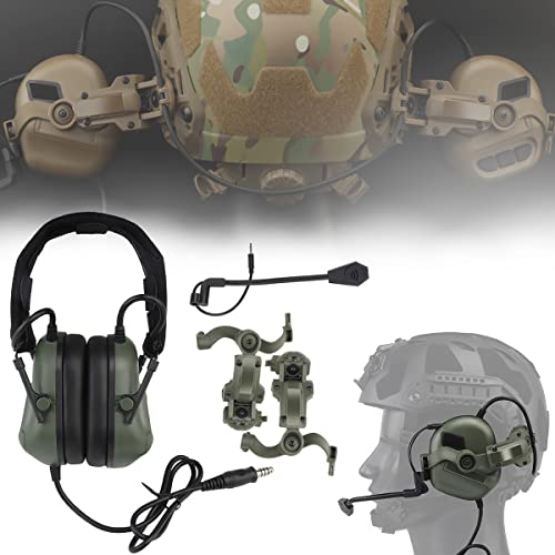 WLXW Taktisches Headset Mit Mehreren Drehwinkeln (Am Kopf Und Am Helm Montiert), Militärische Airsoft-Kopfhörer Mit Geräuschunterdrückung Und Adapter Für Taktische Helmschienen,Green g von WLXW
