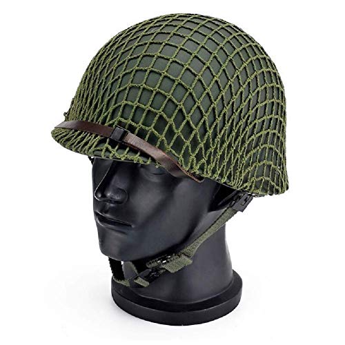 WWII US Army M1 Grüner Helm Replik Verstellbar Mit Netz/Leinwand Kinnriemen Taktische Paintball Ausrüstung Für Erwachsene von WLXW