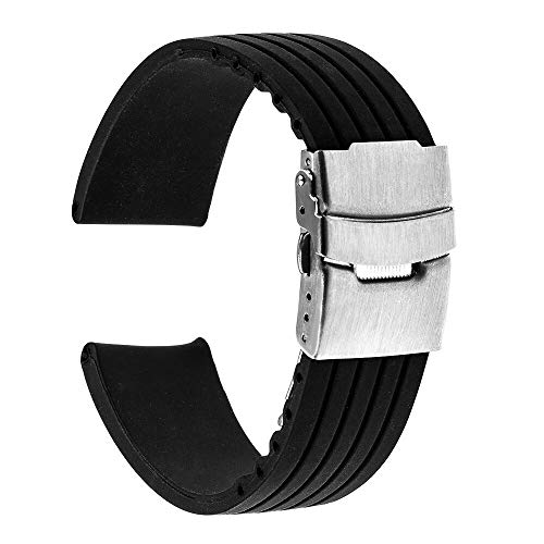 NedLoN Armband 17mm 18mm 19mm 20mm 21mm 22mm 23mm 24mm Universal Silikon Kautschuk Uhrenarmband Edelstahl Schnalle Uhrenarmband Harzarmband S0061 für Männer und Frauen von NedLoN