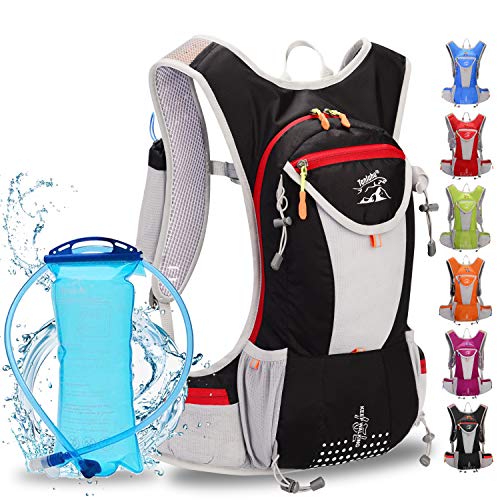 WLZP Trinkrucksack mit 2L BPA-freier Trinkblase, Ultraleicht Wasserdicht fahrradrucksack zum Skifahren Laufen Wandern Radfahren, Verstellbarer, gepolsterter Schultergurt an der Brust von WLZP