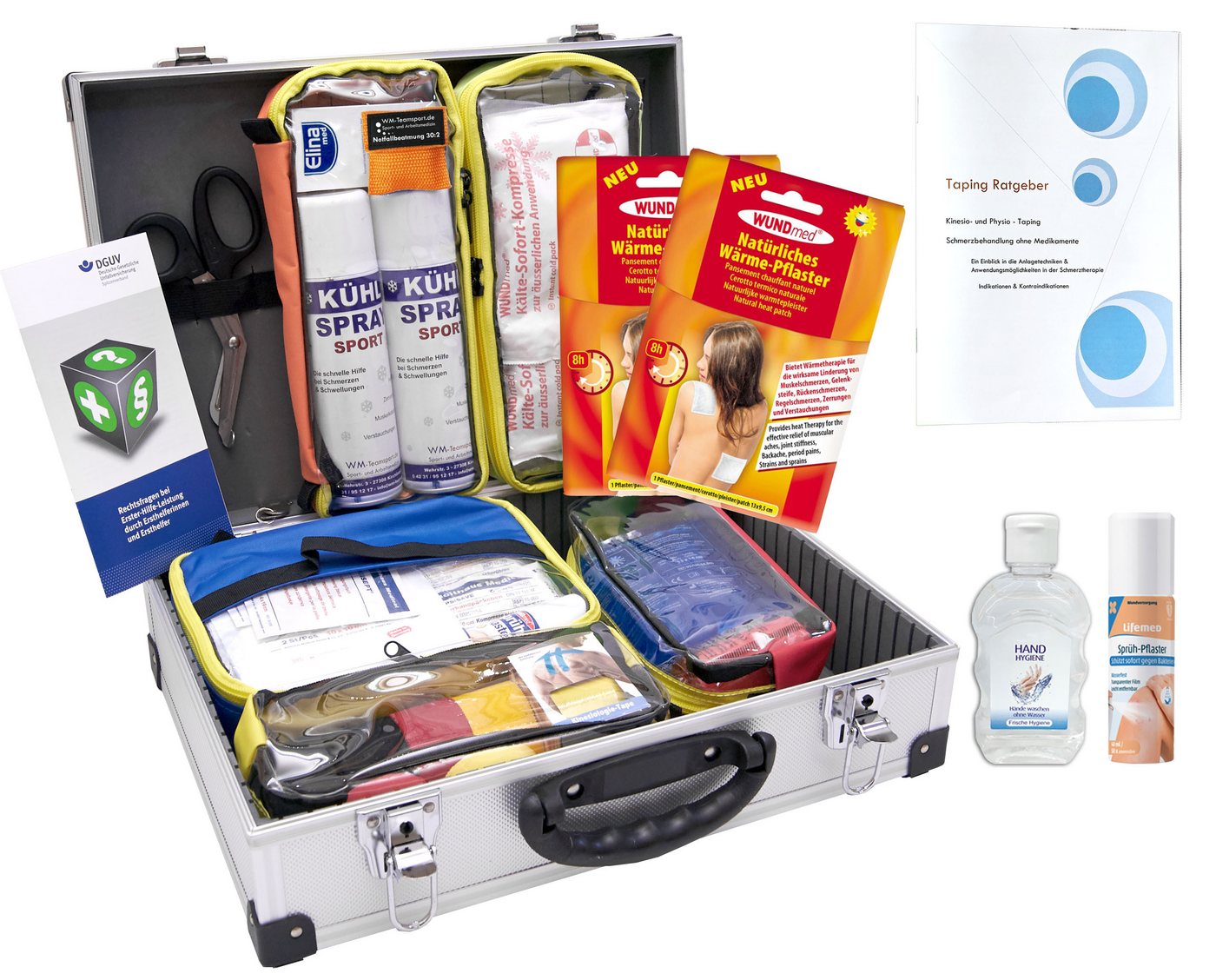 WM-Teamsport Erste-Hilfe-Koffer SPORT-Betreuerkoffer ALU-PRO m. Modultaschen DIN 13157 + Wärmepflaster von WM-Teamsport