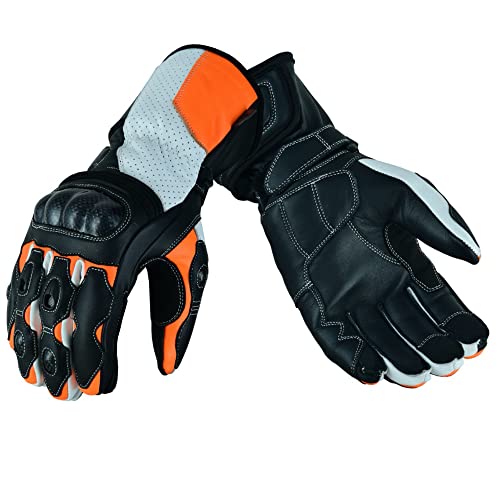 WMW WALI MOTO WEAR Herren Motorrad Lederhandschuhe Motorrad Racing Gepanzerter Schutzhandschuh Perfekter Griff Langlebige Handschuhe (Orange, XXL, Rechts) von WMW WALI MOTO WEAR