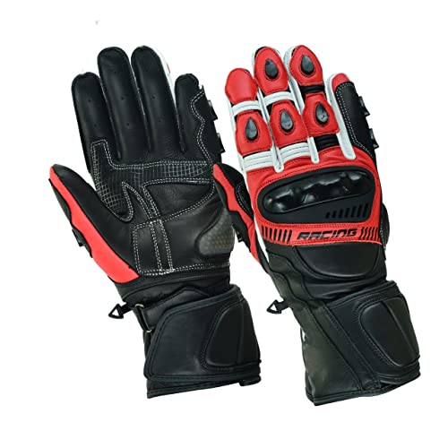 WMW WALI MOTO WEAR Herren Motorrad Rennhandschuhe Motorrad Leder wasserdichte Glvoes Perfect Grip Biker Handschuhe (Rot, L, Rechts) von WMW WALI MOTO WEAR