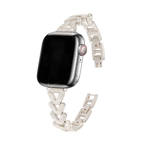 Edelstahl Ersatzarmband Gold Kompatibel mit Apple Watch 3 38mm, Damen Mädchen Glitzer Verstellbare Uhrenarmbänder Armband Metall Ersatzband Kompatibel mit iWatch 41mm 40mm 38mm Serie 9 8 7 6 5 4 3 2 1 von WNHTFAC