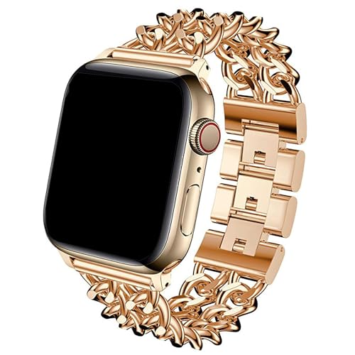 Edelstahl Ersatzarmband Roségold Kompatibel mit Apple Watch SE 44mm, Damen Armbänder Metall Wristband Uhrenarmband Ersatzband Kompatibel mit iWatch Ultra 49mm 45mm 44mm 42mm Series 9 8 7 6 5 4 3 2 1 von WNHTFAC