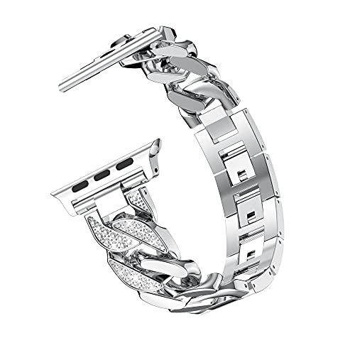 Glitzer Edelstahl Armband Silber Kompatibel mit Apple Watch SE 44mm, Damen Verstellbare Armbänder Metall Ersatz Uhrenarmband Kompatibel mit iWatch Ultra 49mm 45mm 44mm 42mm Series 9 8 7 6 5 4 3 2 1 von WNHTFAC