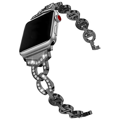 Metall Armband Glitzer Kompatibel mit Apple Watch Bracelet 41mm 40mm 38mm, Damen Bling Glitzer Diamant Edelstahl Ersatz Armbänder Uhrenarmband Kompatibel mit iWatch SE Serie 9 8 7 6 5 4 3 2 1, Schwarz von WNHTFAC