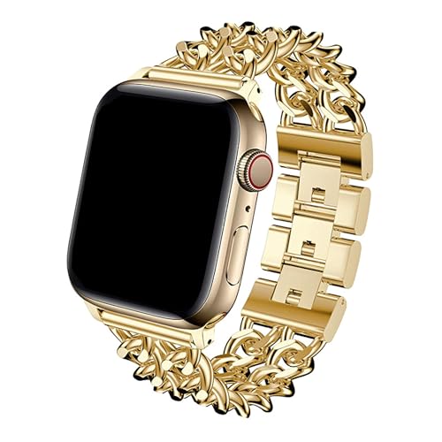 Metall Ersatzarmbänder Kompatibel mit Apple Watch 3 38mm, Damen Mädchen Glitzer Diamant Edelstahl Armband Ersatzband Uhrenarmband Kompatibel mit iWatch 41mm 40mm 38mm Series 9 8 7 6 5 4 3 2 1, Gold von WNHTFAC