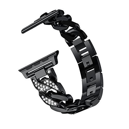 Schwarz Metall Armband Kompatibel mit Apple Watch Bracelet 41mm 40mm 38mm, Damen Mädchen Bling Glitzer Diamant Edelstahl Ersatz Armbänder Uhrenarmband Kompatibel mit iWatch SE Series 9 8 7 6 5 4 3 2 1 von WNHTFAC