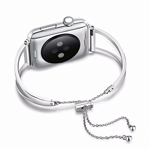 Silber Edelstahl Uhrenarmband Kompatibel mit Apple Watch Serie 9 41mm, Damen Mädchen Bling Glitzer Armbänder Metall Ersatz Bracelet Armband Kompatibel mit iWatch 41mm 40mm 38mm Series 8 7 6 5 4 3 2 1 von WNHTFAC