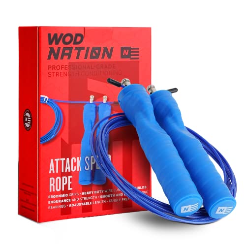 WOD Nation Attack Speed Springseil für Damen und Herren, Speed Rope Springseil für Übung, verstellbare Springseile für Fitness - Workout-Seil, Springseil, Workout Springseil (Blau) von WOD Nation