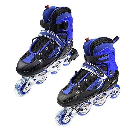 Inlineskates für Kinder, Jugendliche, verstellbar, mit Blinkrolle, verstellbar mit einem einzigen Blitz für Kinder, für Männer und Frauen, zwei Größen: 31-34, 35-38 (Blau, M) von WODFARR