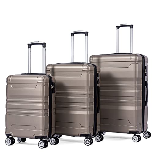 WODSOFTI Hartschalen-Handgepäck, Koffer mit TSA-Schloss und Universalrad, Erweiterbar, Seitengriff, 3-teiliges Set, Gold von WODSOFTI