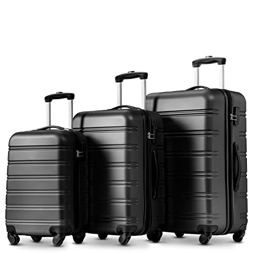 WODSOFTI Koffer-Set, Hartschalen-Koffer, Rollkoffer, Reisekoffer, Handgepäck 4 Rollen, ABS-Material, schwarz von WODSOFTI