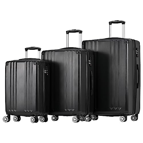 WODSOFTI Koffer-Set, Hartschalen-Koffer Handgepäck 4 Rollen, ABS-Material Rollkoffer, Reisekoffer, TSA Zollschloss, schwarz von WODSOFTI