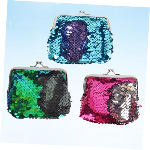 WOFASHPURET 3 Stück Teiliges Mädchen Geldbörsen mit Meerjungfrau glitzerschuppen Modische Kleine Münztaschen Stylische Leichte Portemonnaies in Grün schwarz und Blau von WOFASHPURET