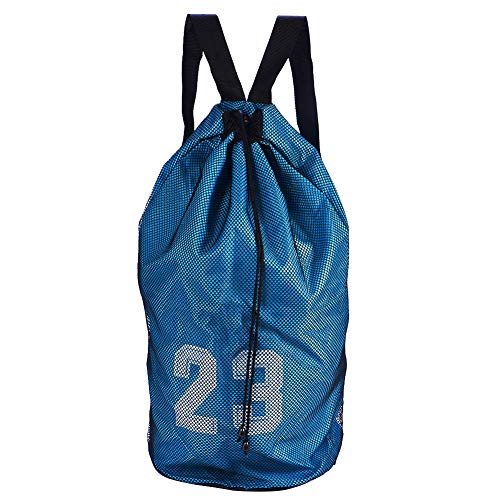 WOHPNLE Netz-Rucksack Mit Kordelzug, Extra Große Tasche Für Sportbälle, Basketball, Fußball, Fußball, Sport, Training, Training, Netz-Rucksack, Schultertasche Mit Kordelzug(Blau) von WOHPNLE