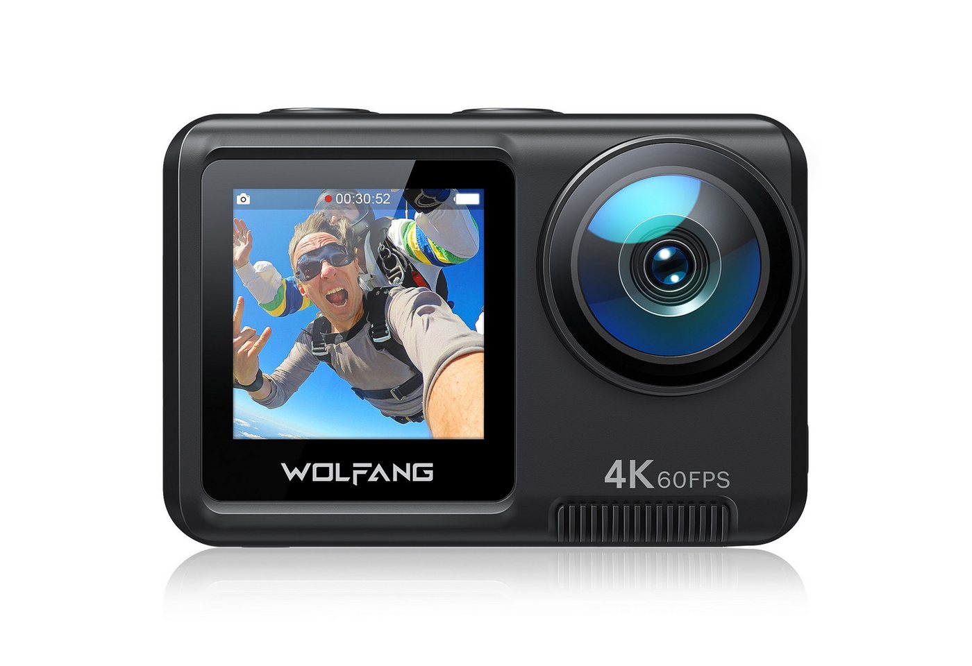 WOLFANG GA420 Action Cam (Full HD, WLAN (Wi-Fi), 4K 60FPS 24MP, Touch-Screen, 3.0 EIS, Blankes Metall Wasserdicht) von WOLFANG