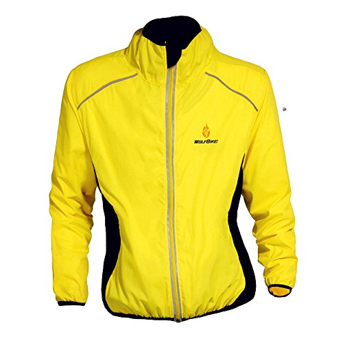 WOLFBIKE Fahrradjacke Jersey Sportswear Atmungsaktiv Lange Ärmel Winddicht Coat (Gelb L) von WOLFBIKE