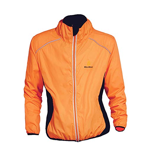 WOLFBIKE Fahrradjacke Jersey Sportswear Atmungsaktiv Lange Ärmel Winddicht Coat (Orange S) von WOLFBIKE