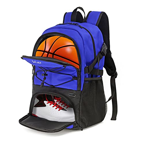 Wolt | Basketball-Rucksack große Sporttasche mit separatem Ballhalter und Schuhfach, ideal für Basketball, Fußball, Volleyball, Schwimmen, Fitnessstudio, Reisen (blau) von WOLT