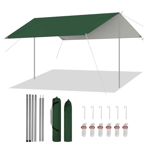 WOLTU Zeltplane Wasserdicht, Tarp mit Stangen Ösen, Camping Plane Sonnenschutz Ultraleicht, mit Windenseilen Erdnägeln Aufbewahrungstaschen, für Picknick Wandern, 3x3 m, Grün von WOLTU