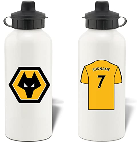 WOLVERHAMPTON WANDERERS Sport-Trinkflasche aus Aluminium, personalisierbar, weiß von WOLVERHAMPTON WANDERERS