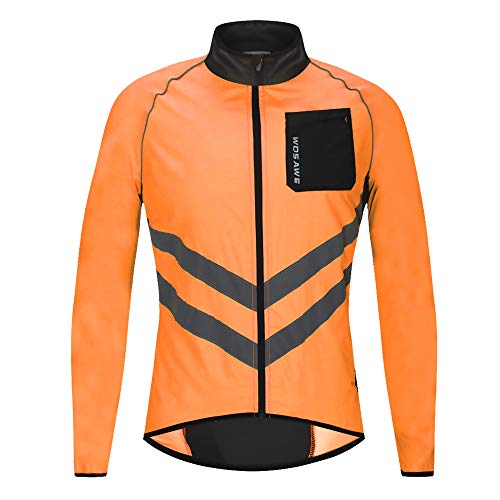 WOSAWE Herren Radjacke Leichte Winddicht Laufjacke Windbreaker Reflektierend Fahrradjacke Mantel (Orange, XL) von WOSAWE