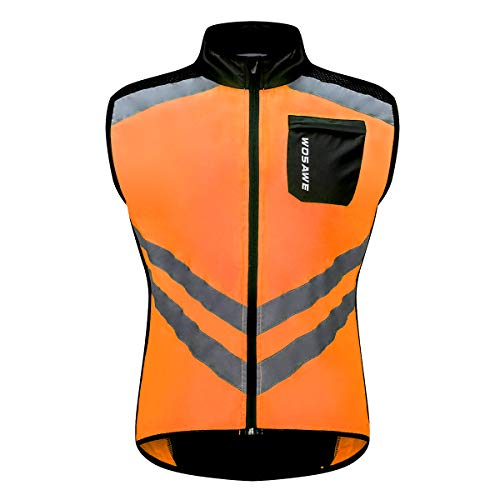 WOSAWE Herren Damen Fahrradweste Reflektierende Radweste Winddicht Atmungsaktiv ärmellos Jacke Laufweste (08 Orange, XL) von WOSAWE
