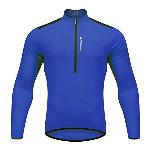 WOSAWE Herren Radtriko Langarm Atmungsaktiv Halber Reißverschluss Fahrradtrikot Hemd für Frühling Sommer Herbst (Blau XXXL) von WOSAWE