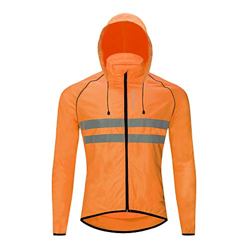 WOSAWE Herren Softshell Jacke mit Kapuze, Atmungsaktiv Windjacke Lightweightjacke für Wandern Radfahren Bergsteigen Laufen (Orange L) von WOSAWE